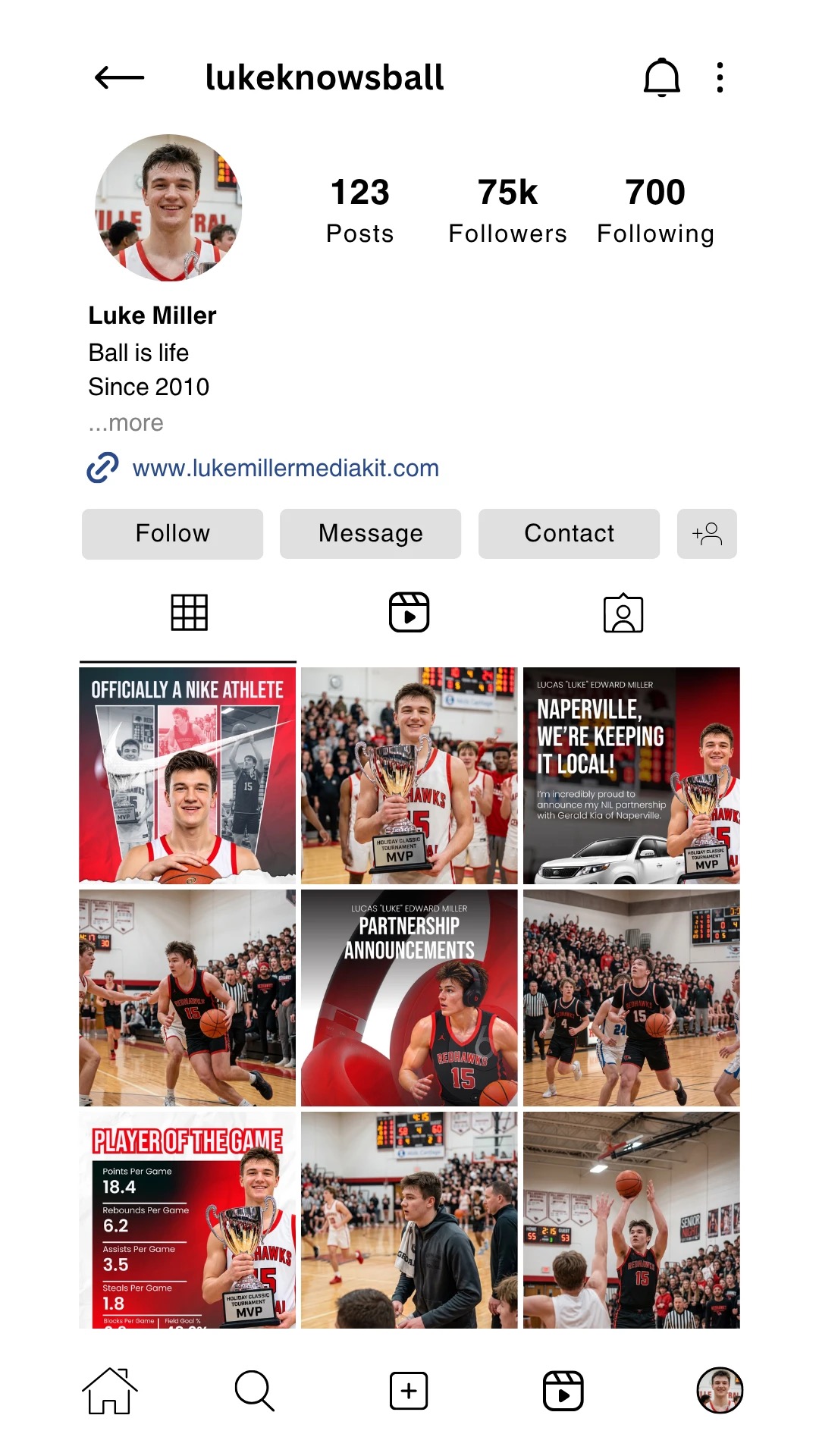 Instagram profile of @lukeknowsball